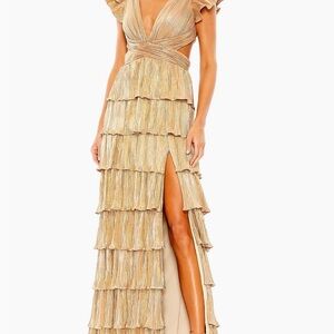 Mac Duggal Gold Tiered Maxi Dress